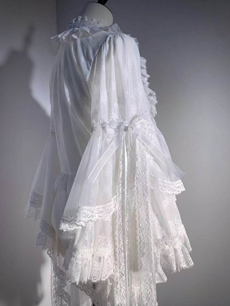 White Chinoiserie Lolita Floral Lace Top for Layering - Flower Banquet
