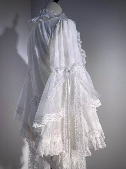 White Chinoiserie Lolita Floral Lace Top for Layering - Flower Banquet