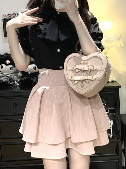 カットアウトショルダーレーストリムブラウスタイ（リボン付き） ジライケイ ブラック/レッド/ピンク/ホワイト