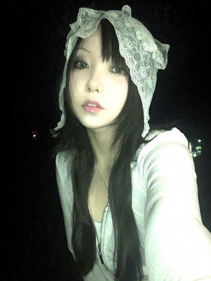 Hairband Lolita Lace White/Black Gothic