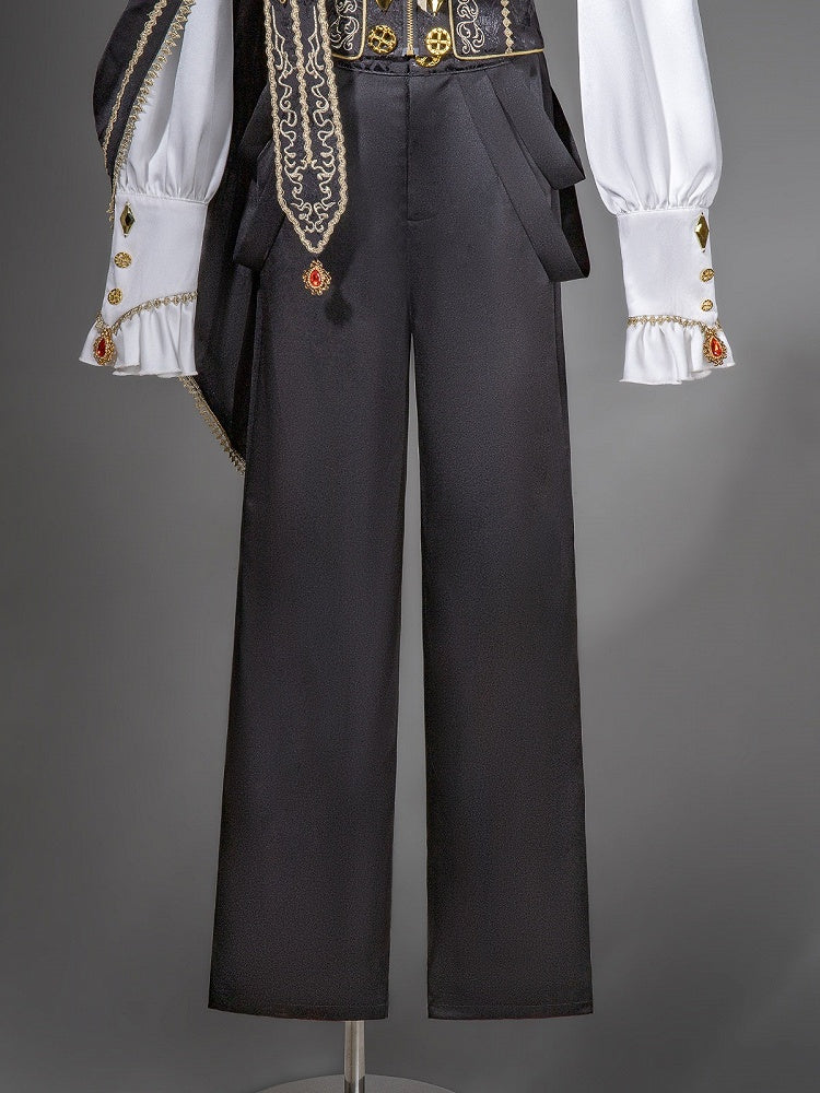 High Waist Wide-leg Cut Prince Style Black Pants - Xiong Dou Jiang