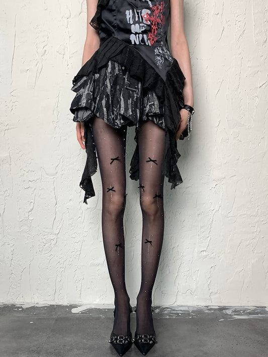 Pattern BlackRed Details Polka-dot Tights Bowknot Y2K