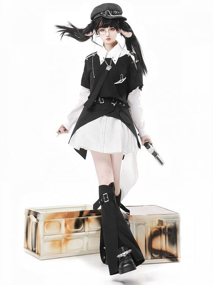 Black Buckle-Strap Mini Skirt