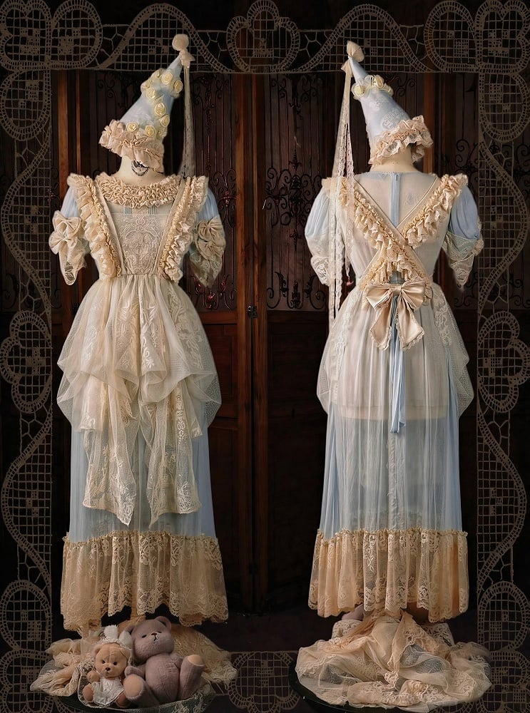 Dotted Tulle & Lace Apron in Romantic Goth Apricot Style - Blood Supply
