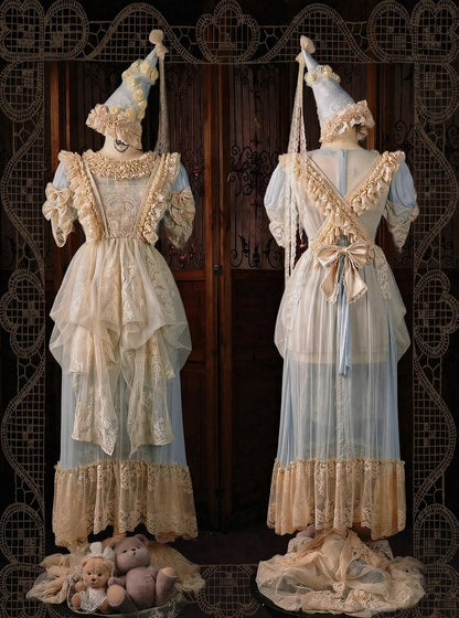 Dotted Tulle & Lace Apron in Romantic Goth Apricot Style - Blood Supply