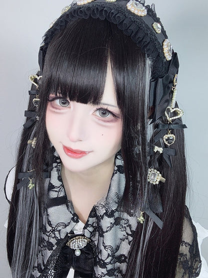 Highlight Pony mit Länge und Silber Perücke Schwarz 70CM Glatt