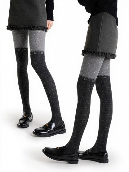 Gray Colorblock Polka Dot Tights - ModaSwings