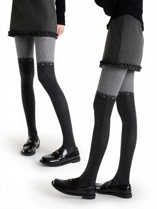 Gray Colorblock Polka Dot Tights - ModaSwings