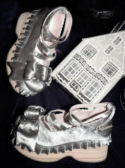 Platforms Lolita PU - Crisscross Silver Sweet Design