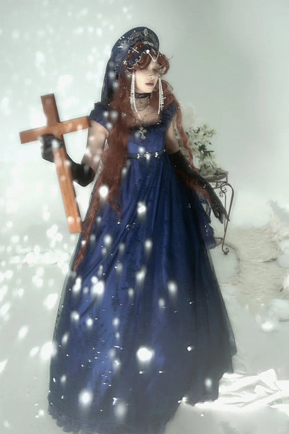 Dark Blue Cathedral Empire Waist Dress Gothic Lolita JSK
