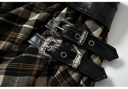 Schwarz-brauner karierter knöchellanger Rock