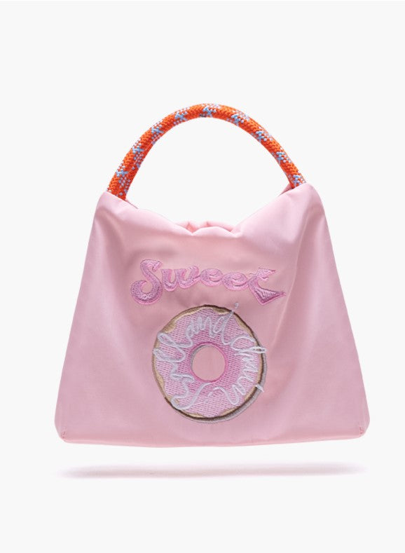 Pink Crossbody Phone Bag With Embroidered Donut Design