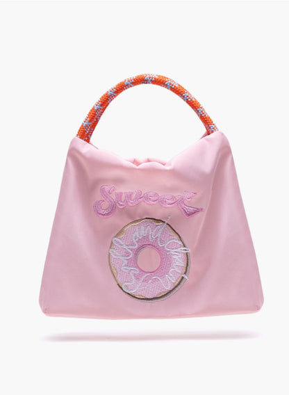 Pink Crossbody Phone Bag With Embroidered Donut Design