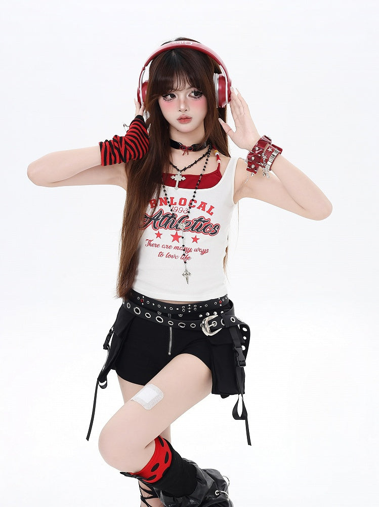 Faux Rot Navy Blau/Weiß Zwei-stück Tank Top Brief Drucken Vintage Glamourös