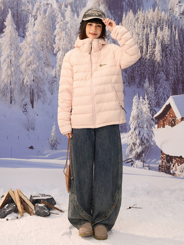 Hooded Pink Down Jacket Baffle Construction