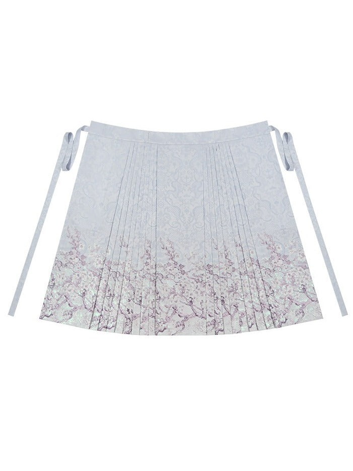 Lavender Floral Pleated Hanfu Skirt - Yimu Walnut