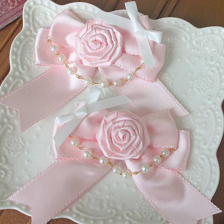 Chain Details Rosette Beaded Bowknot Blue/Pink Design Hairclips