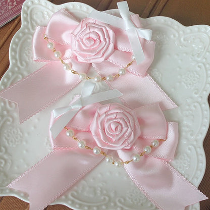 Chain Details Rosette Beaded Bowknot Blue/Pink Design Hairclips
