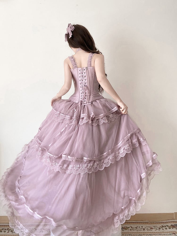 Tulle Corset Boned Layered Purple Classic + Skirt Top Lolita High-low Dusty