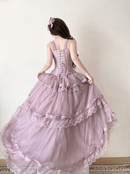 Tulle Corset Boned Layered Purple Classic + Skirt Top Lolita High-low Dusty