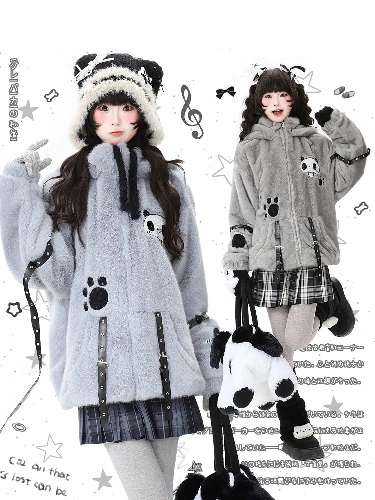 Buckle Grey/Grey - Straps Hoodie Jacket Plush Decorative Blue Bittersweet