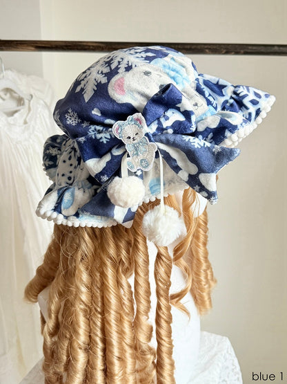 9 Color Options Sweet Lolita Baby Hat with Pompom Bow Accent