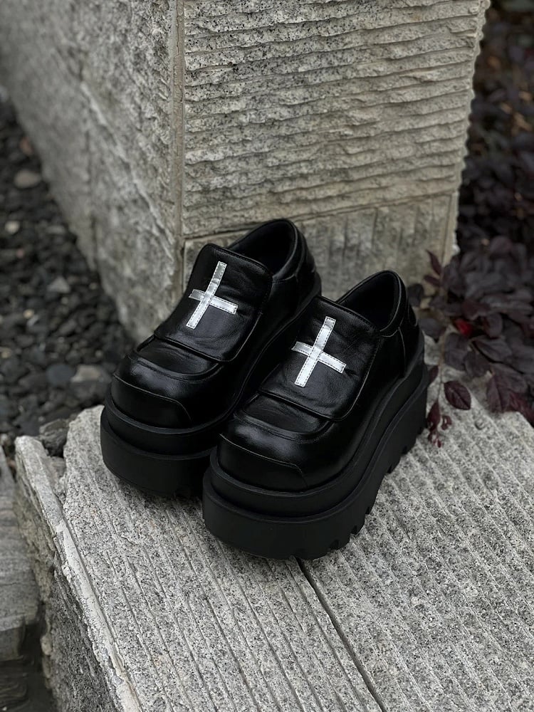 Black Punk Design Platforms Cross Easy with Slip-on