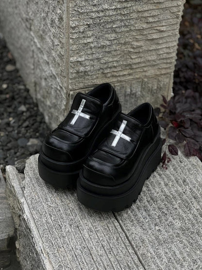 Black Punk Design Platforms Cross Easy with Slip-on