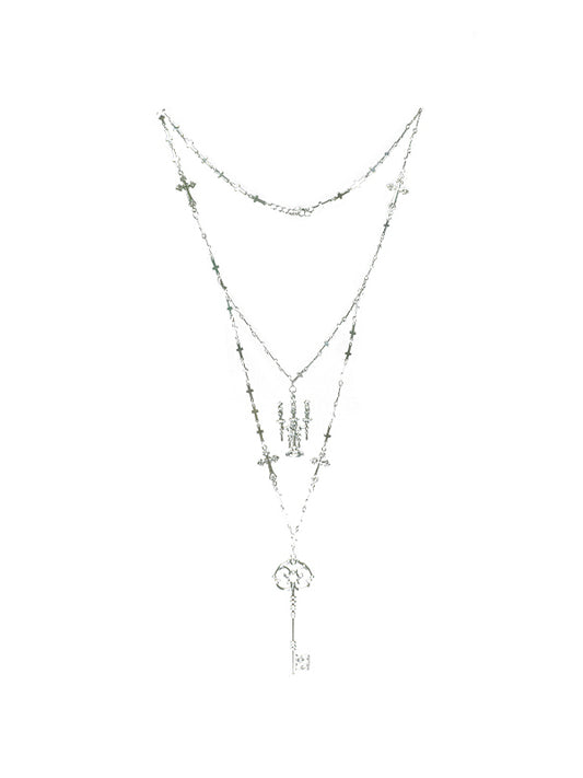 Cross Pendants and Candelabra Silver Gothic Key Necklace