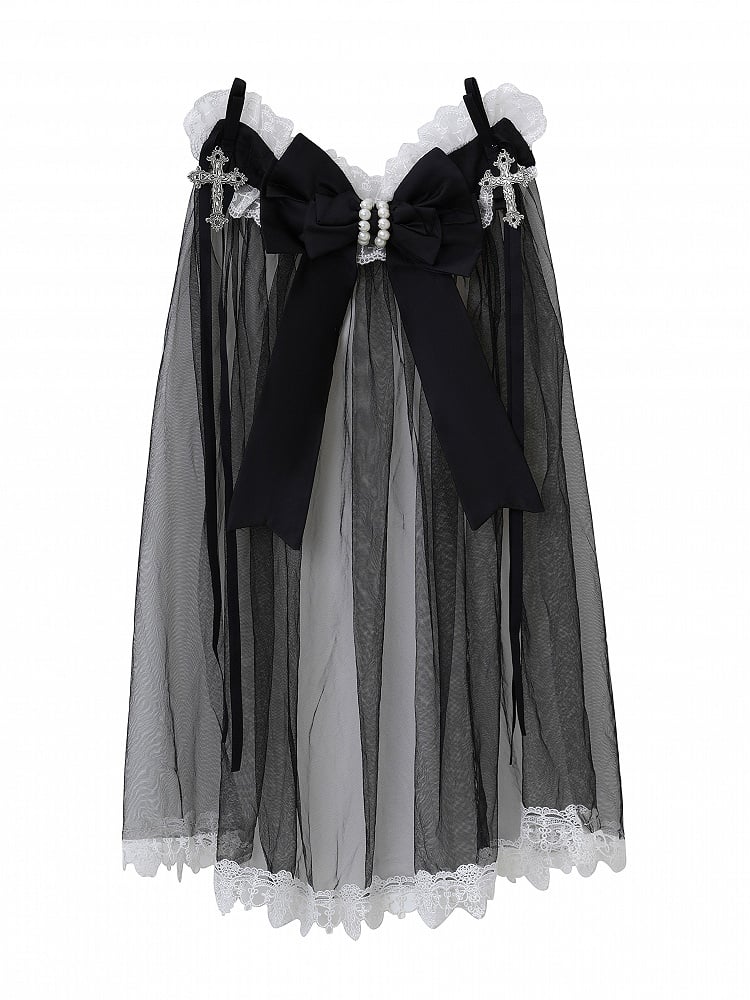 Gothic KC Black Cross White and with Veil Bowknot
