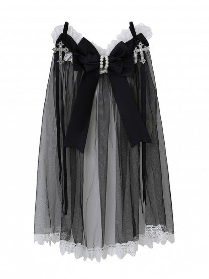 Gothic KC Black Cross White and with Veil Bowknot