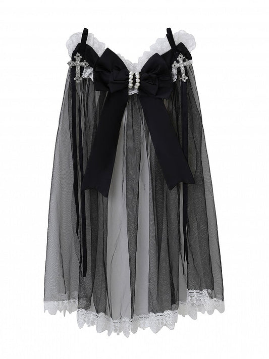 Gothic KC Black Cross White and with Veil Bowknot