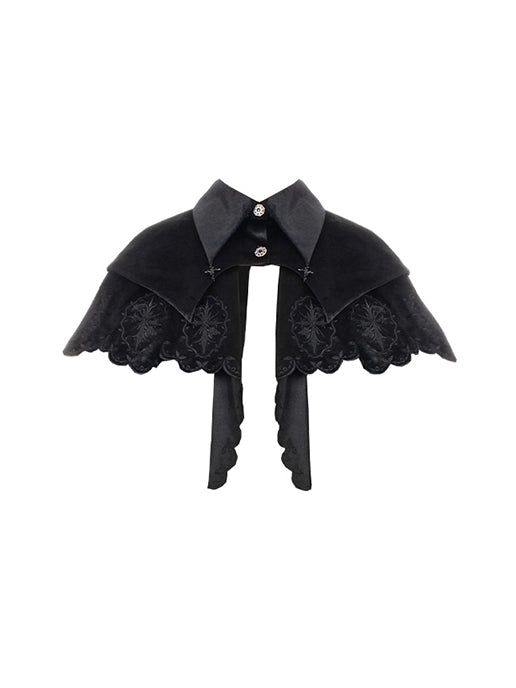 Gothic Witch Cloak with Rose Cross Embroidery in Black - With PUJI