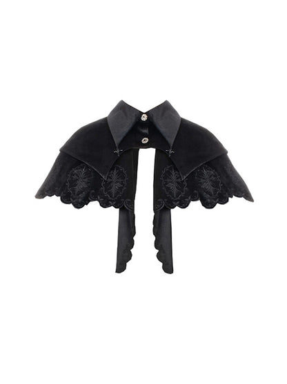 Gothic Witch Cloak with Rose Cross Embroidery in Black - With PUJI