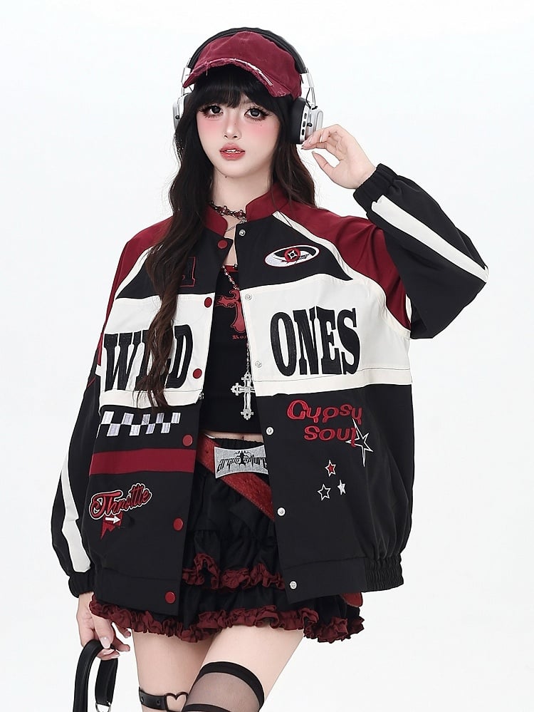 - Jacket Red Adjustment Black Baseball for Bittersweet Detachable Hem Length