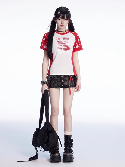 シルバートーンボタンのダメージ加工デザイン、ブラックのローカットミニデニムスカート