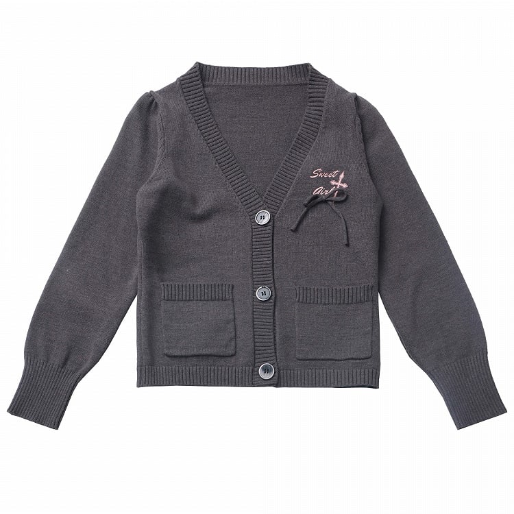 Dark Gray V-Neck Spring Slim-fitting Knitted Cardigan
