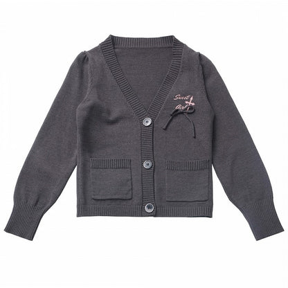 Dark Gray V-Neck Spring Slim-fitting Knitted Cardigan