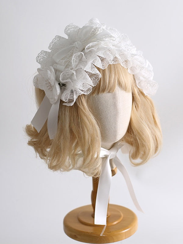 Bowknot With Lolita Detachable Hairband White Flowers Lace Gorgeous