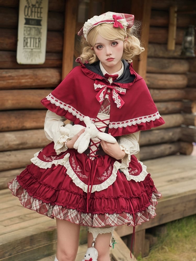 Accents Twill Hooded with Cape Red Lace Wine