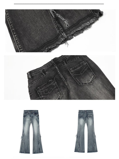 Cuffs- Slim Fit Raw Vintage Blau/Schwarz Low Waist Flared und Jeans mit Ausfransen