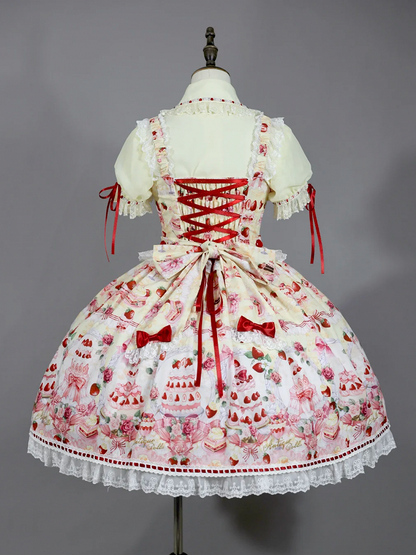 Bow Yellow and Desserts Accents Set Print Strawberry / Full Lolita Sweet JSK