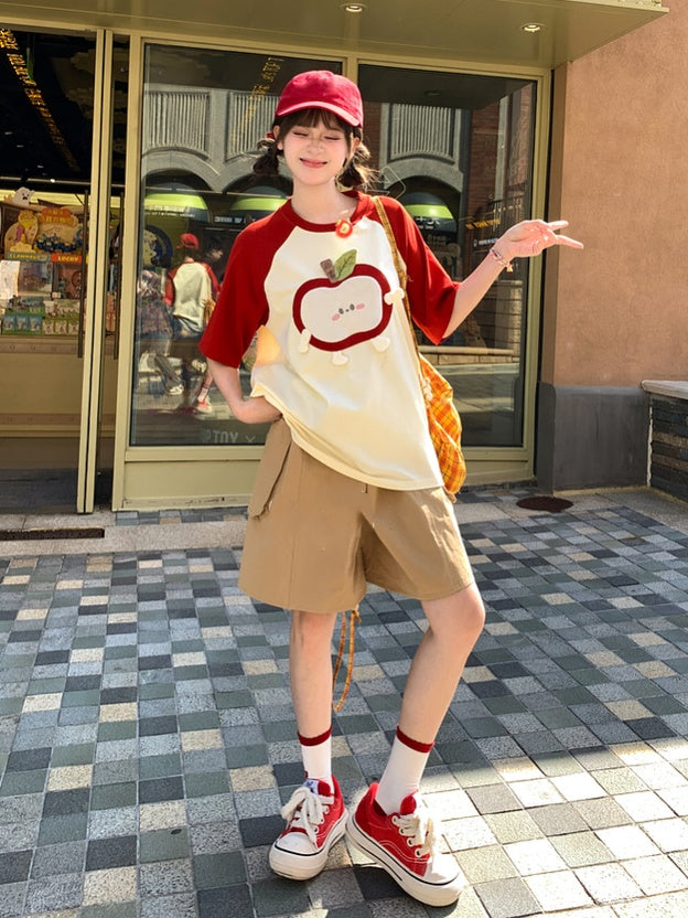 Shorts Khaki Elastischer Bund Gerades Bein Cargo