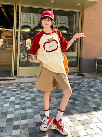 Shorts Khaki Elastischer Bund Gerades Bein Cargo