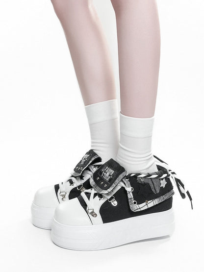 Canvas Black & White Star Platform Shoes - Transfer Student