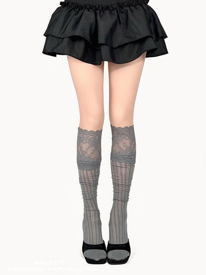 4 Colors Ballet-Style Lace Cuff Breathable Calf Socks