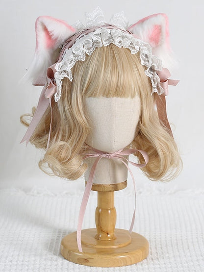5 Lolita Hairband Bowknot Ears Pink With Cat Detachable Cute Lace Colors