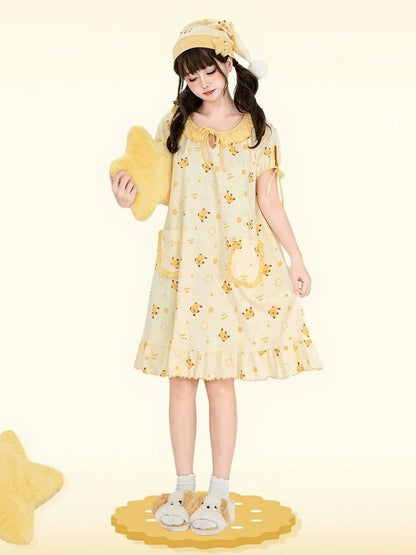 Yellow Mango Print Peter Pan Dress - Tan Tuan