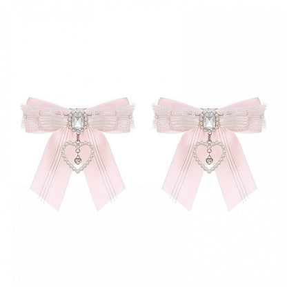 Heart-Charm Hairclip with Pink Rhinestone Bow Accent - Puppet Bombs