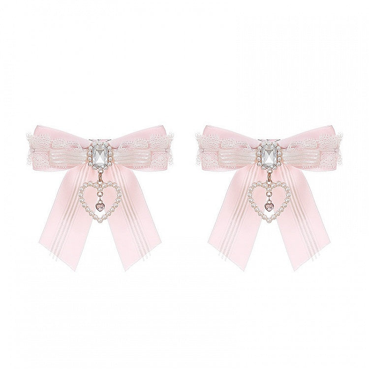 Heart-Charm Hairclip with Pink Rhinestone Bow Accent - Puppet Bombs